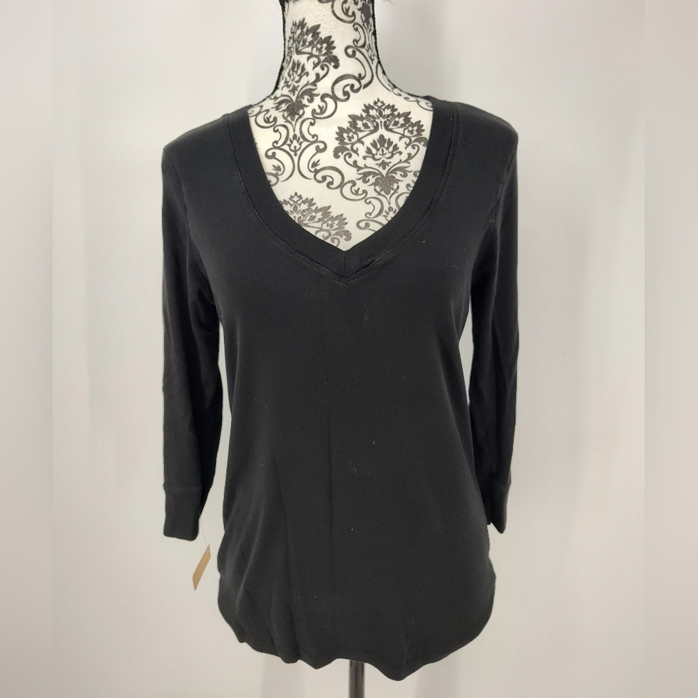 GAP Women's Black V-Neck 3/4 Sleeve Top Size Large